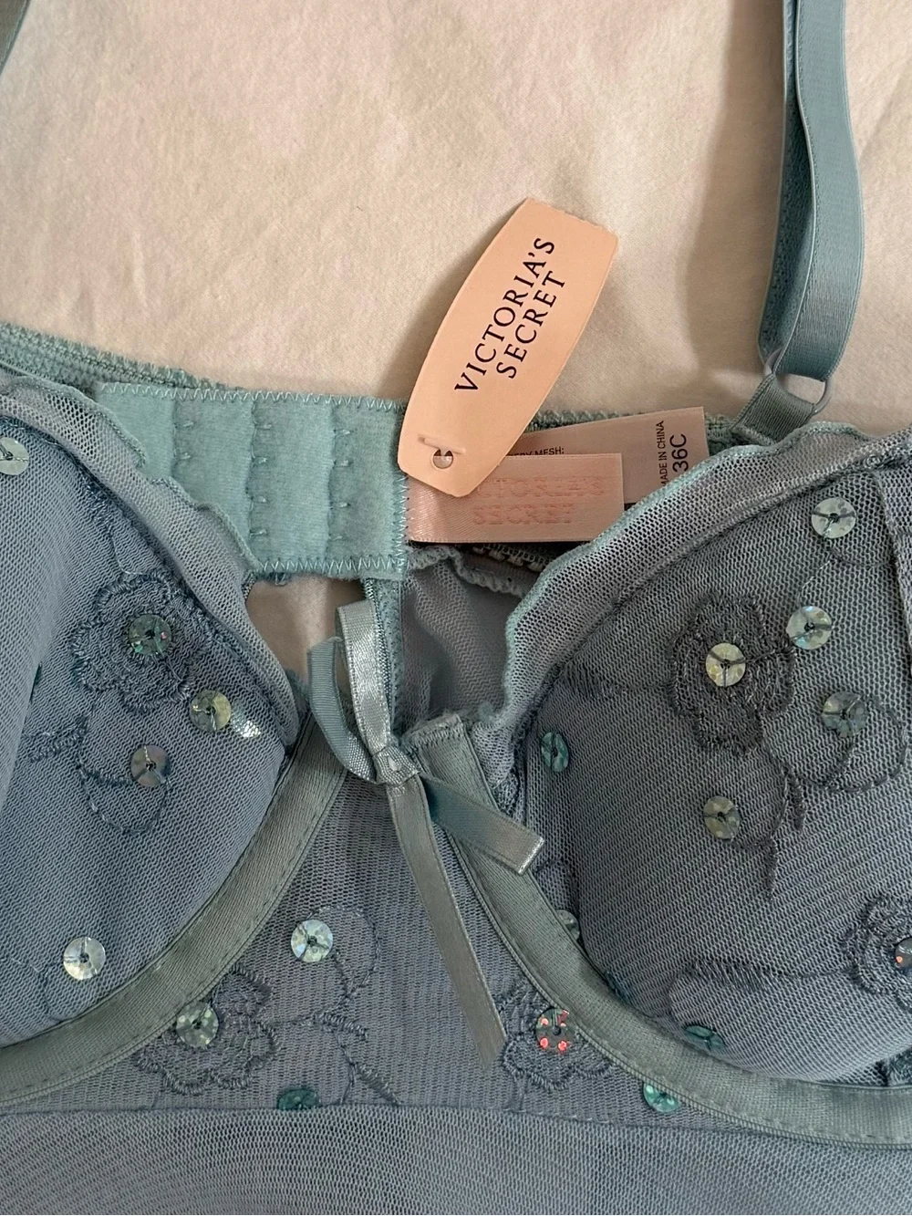 Light Blue Sheer Embroidered Babydoll Chemise